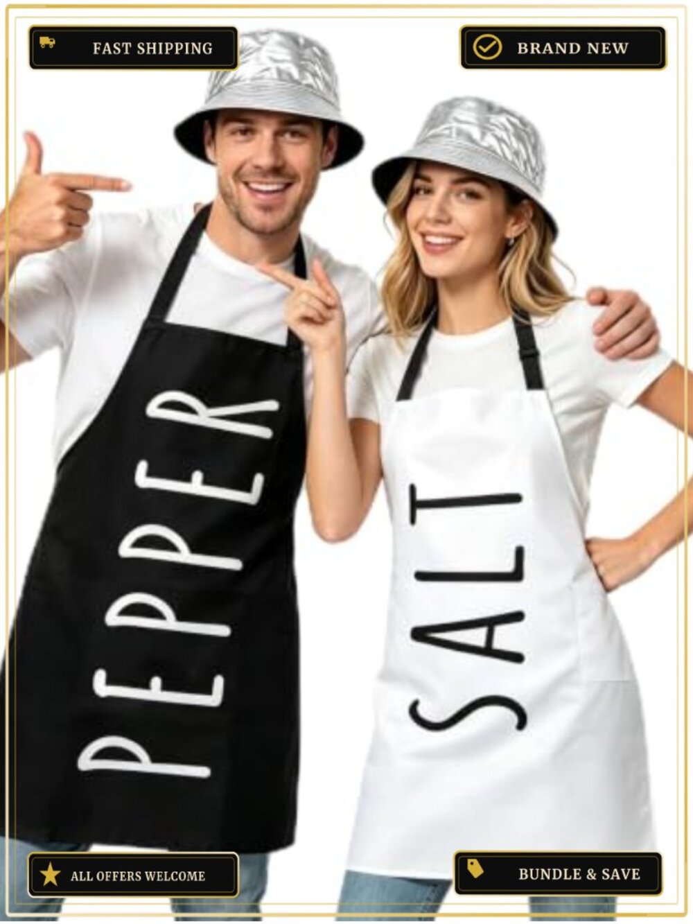 Salt and Pepper Couples Halloween Costume Set Polyester Aprons Hats Adult